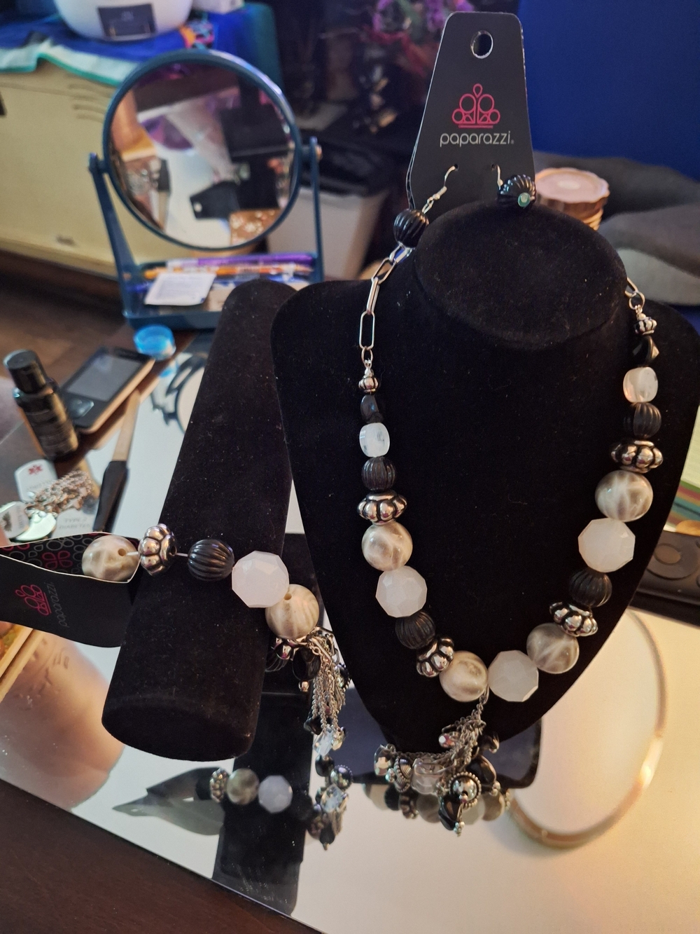 Paparazzi Black and White Beaded Necklace and Bracelet Set